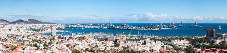 Panorama of the large port in Las Palmas, the capital of Gran Canaria in the Canary Islands