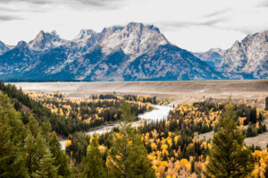 View of the Grand Teton Mountains from the Snake River overlook