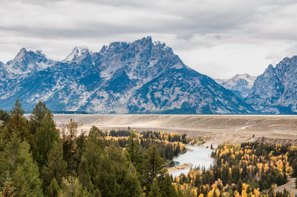View of the Grand Teton Mountains from the Snake River overlook