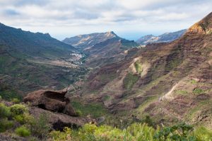 View looking towards the coastal area of Maspalomas from the mountainous interior of Gran Canaria in the Canary Islands