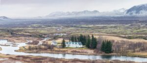 A view of the beautiful flatlands in Þingvellir National Park in Iceland