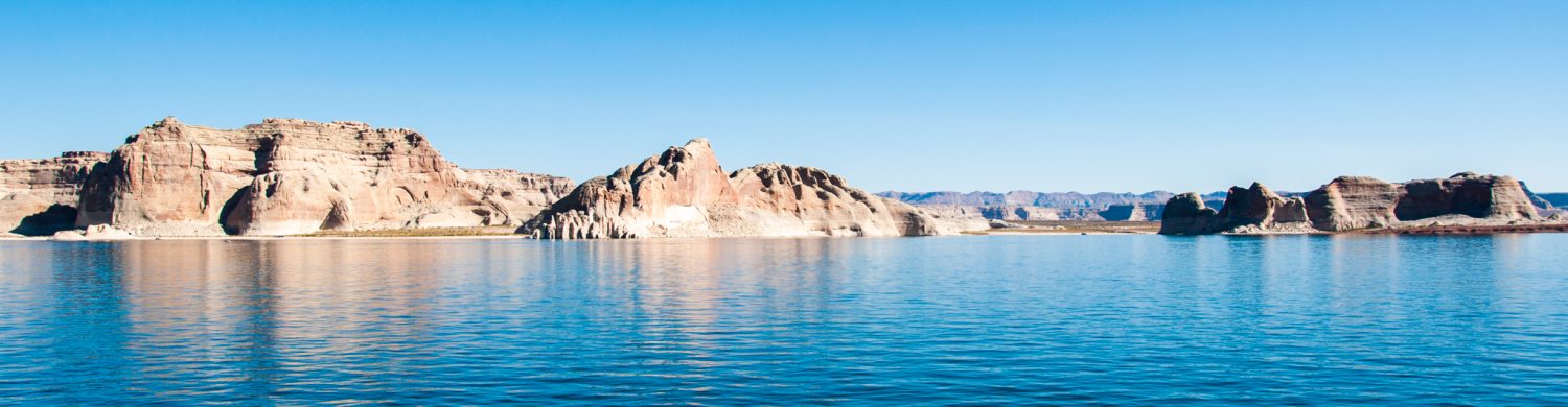 Panorama taken early in the morning on Lake Powell in the Glen Canyon National Recreation Area