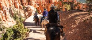 Negotiating the Peekaboo Loop Trail in Bryce Canyon on horseback