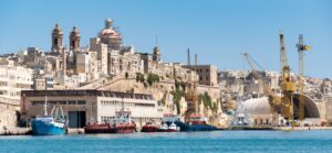 The dry docks area from the Grand Harbour in Valletta