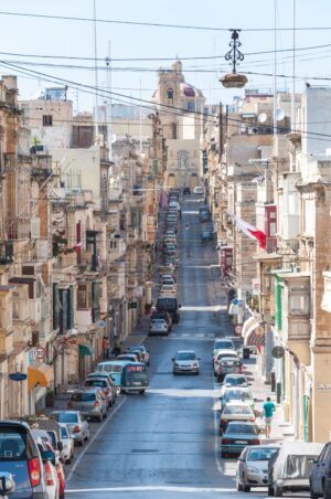 The main street in the old town of L-Isla in 3 Cities area of Valletta on the island of Malta