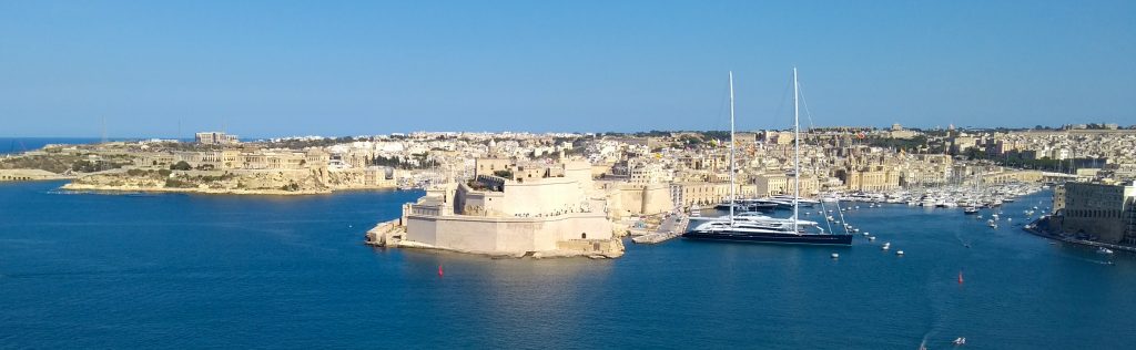 Looking across Valletta Grand Harbour to the Three Cities area of Valletta on the island of Malta