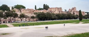 Palatine Hill in Rome from Circus Maximus, the ancient chariot racing stadium