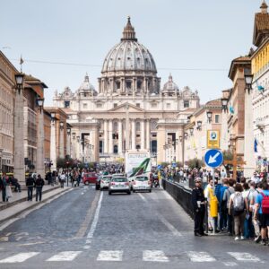 St. Peter's Basilica in the Vatican, Rome, seen from V.D. Conciliazione