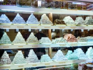 Turkish delight in a shop window in northern Nicosia close to the border with Cyprus
