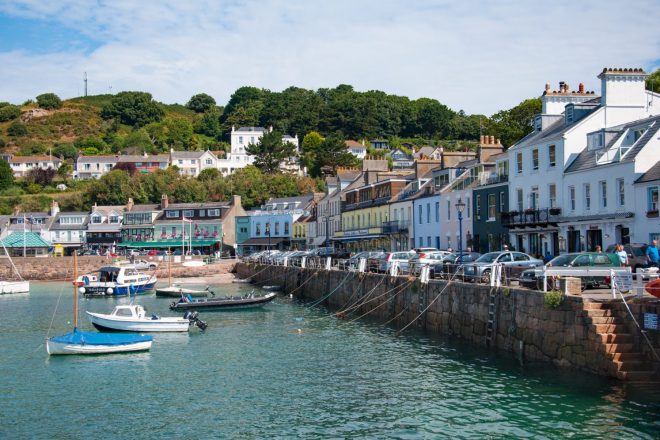 The picturesque harbour at Gorey on the East coast of Jersey