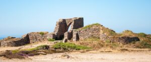 The ruins of  the 14th century Grosnez Castle in the north west corner of Jersey