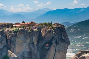 A close up view of the Monastery of the Holy Trinity in Meteora