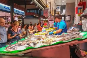 A stall selling fish inside Tarragona's central market