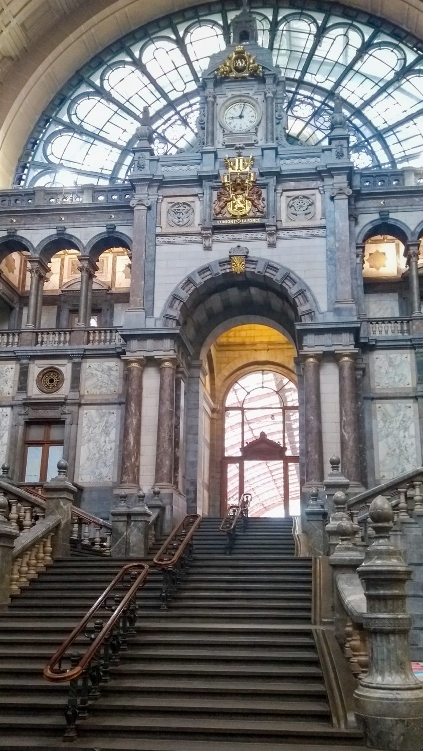 The main staircase inside Antwerp Central Station